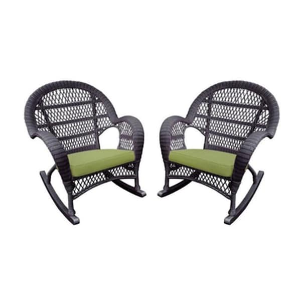 Propation W00208-R-4-FS029-CS Espresso Wicker Rocker Chair with Green Cushion PR1363940 - main